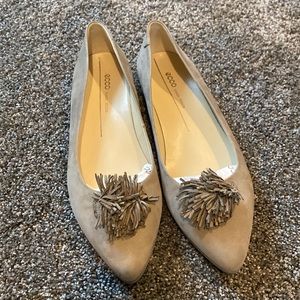ECCO Pointy Ballerina Flat with Pom Poms
